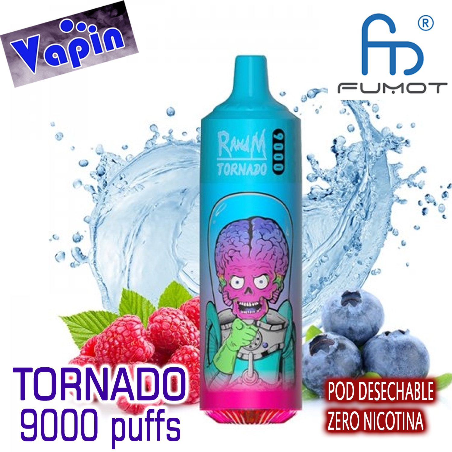 Tornado 9000 Pod desechable Blueberry Raspberry Zero nicotina